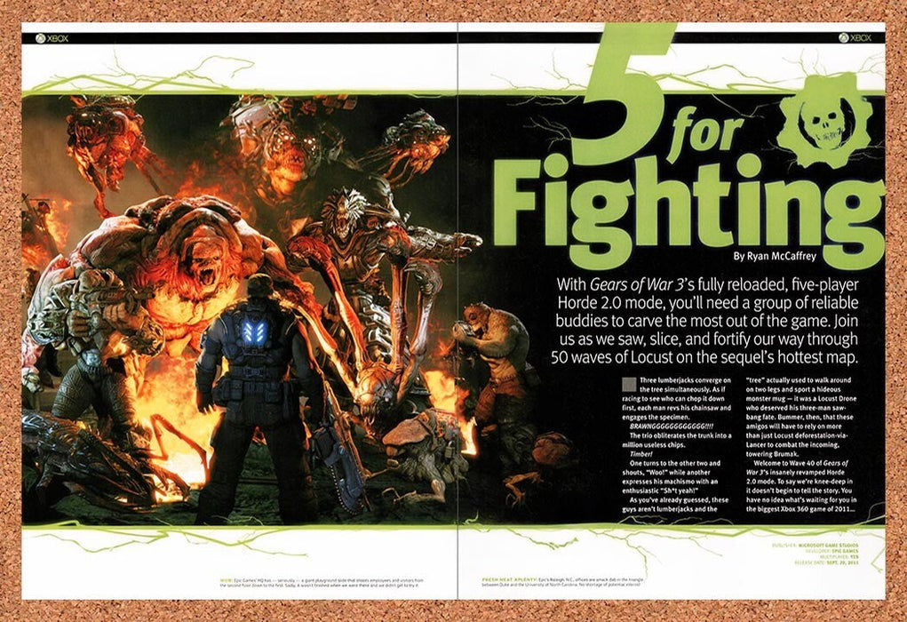 2011 Gears Of War 3 5-Player Horde 2.0 Mode Original Ad v7 - for just $21.49! 