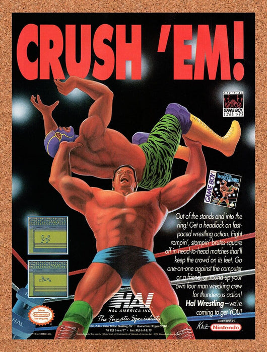 1991 Hal Wrestling Game Boy Original Ad v1 - for just $17.99! 