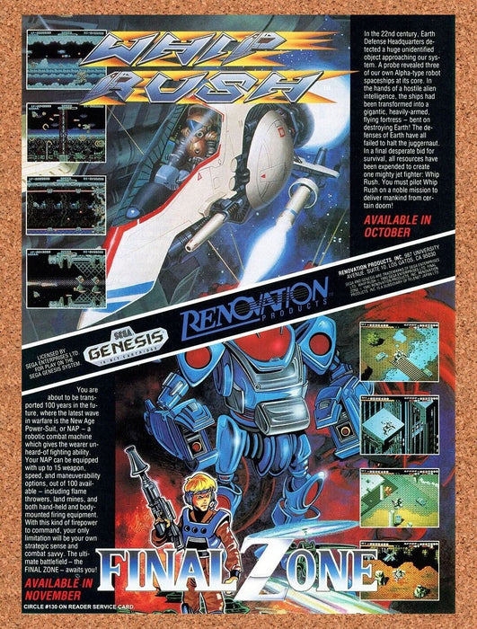1992 Final Zone Genesis Original Ad - for just $17.99! 