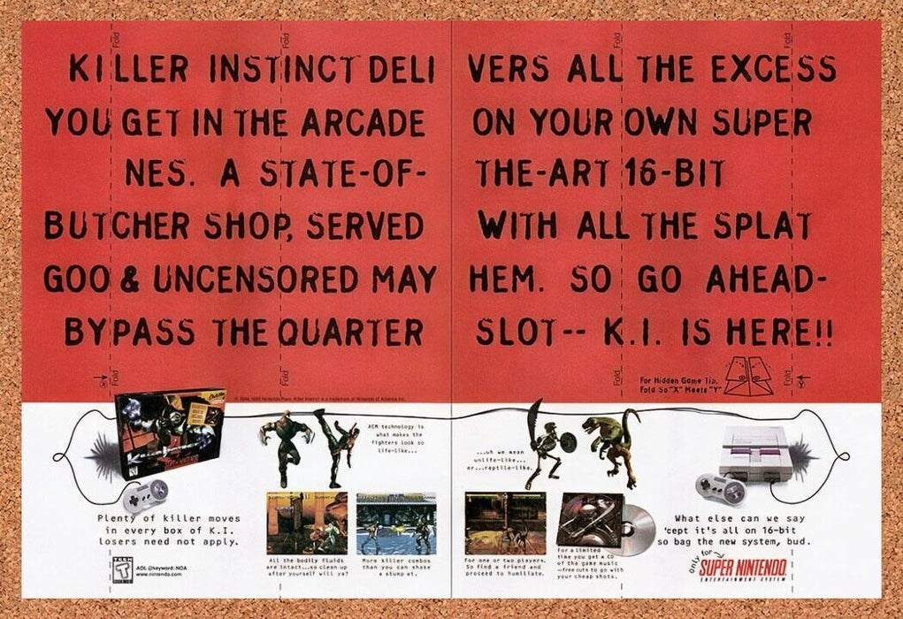 1995 Killer Instinct SNES Original Ad v1 - for just $21.49! 