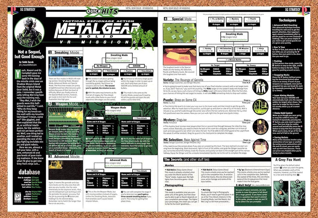 1999 Metal Gear Solid VR Missions Hints Cheat Sheet Original Advertisement vr1 - for just $23.99! 