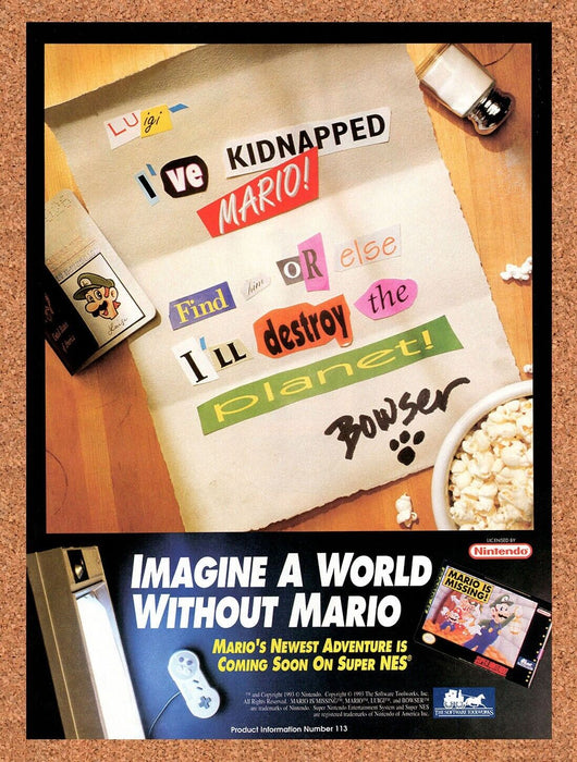 1993 Mario Is Missing SNES Original Ad v3 - for just $17.99! 