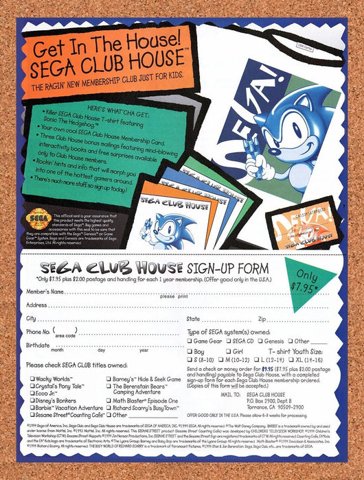 1995 Sega Club House Sign Up Form Original Ad v1 - for just $16.19! 