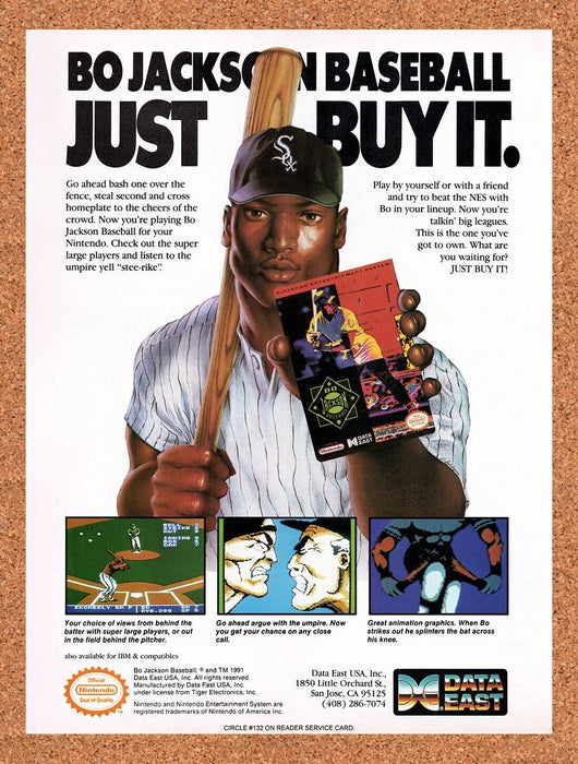 1992 Bo Jackson Baseball NES Original Ad v1 - for just $17.99! 