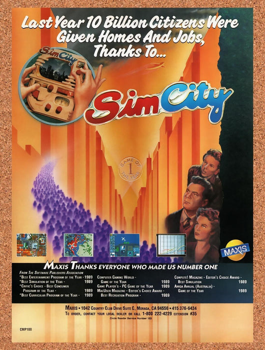 1990 Sim City Amiga Original Ad v1 - for just $18.49! 