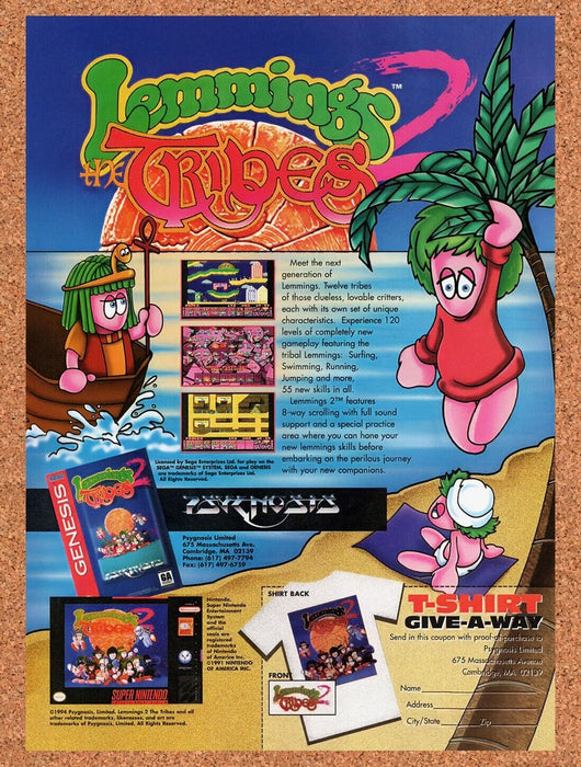 1995 Lemmings 2 The Tribes Genesis Original Ad v1 - for just $17.99! 