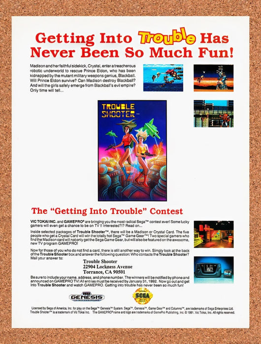 1991 Trouble Shooter Genesis Original Advertisement v1
