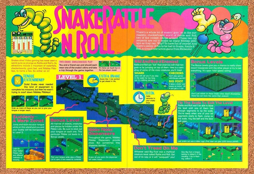 1992 Snake Rattle N Roll NES Original Ad - for just $21.49! 