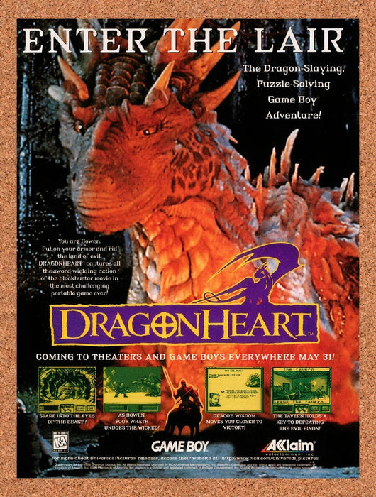 1996 DragonHeart Fire & Steel Game Boy Original Ad v1 - for just $18.49! 