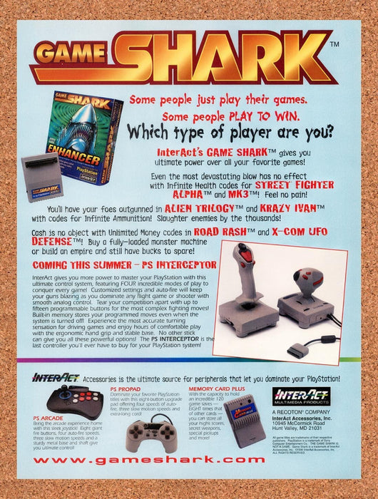 1996 GameShark PS1 Game Enhancer Original Ad v10 - for just $17.99! 