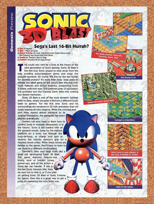 1996 Sonic 3D Blast Genesis Original Ad - for just $17.99! 