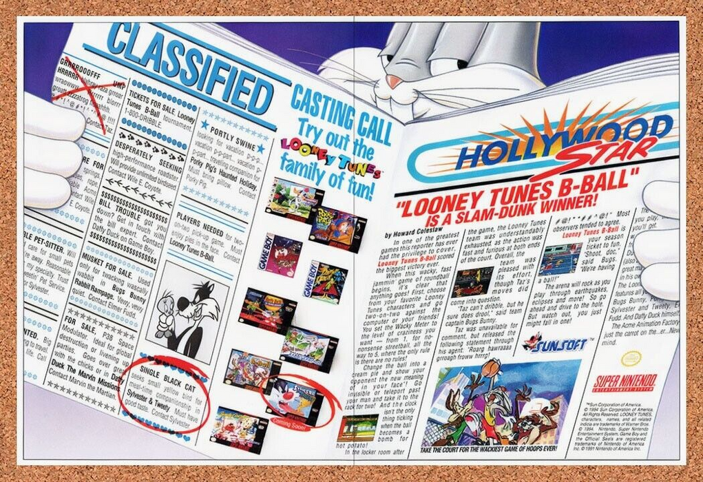 1995 Looney Tunes B-Ball 2 SNES Original Ad v2 - for just $21.49! 