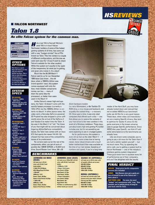 2001 Falcon Northwest Talon 1.8 Original Ad v15 - for just $17.99! 
