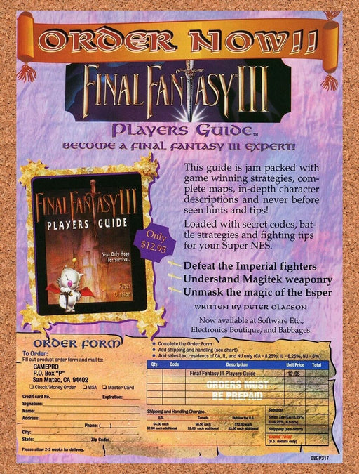 1994 Final Fantasy III SNES Strategy Guide Form Original Ad - for just $17.99! 