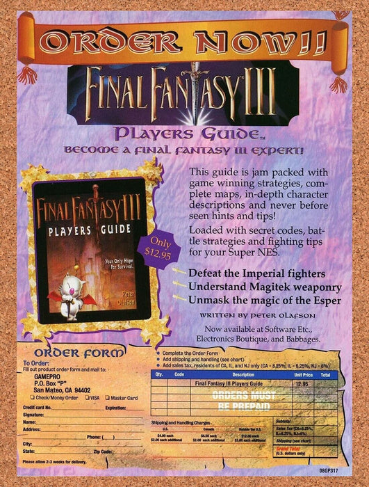 1994 Final Fantasy III SNES Strategy Guide Form Original Ad - for just $17.99! 