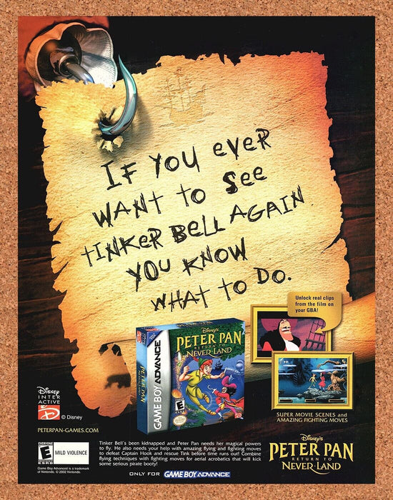 2002 Peter Pan Return To Neverland GBA Original Ad - for just $17.99! 