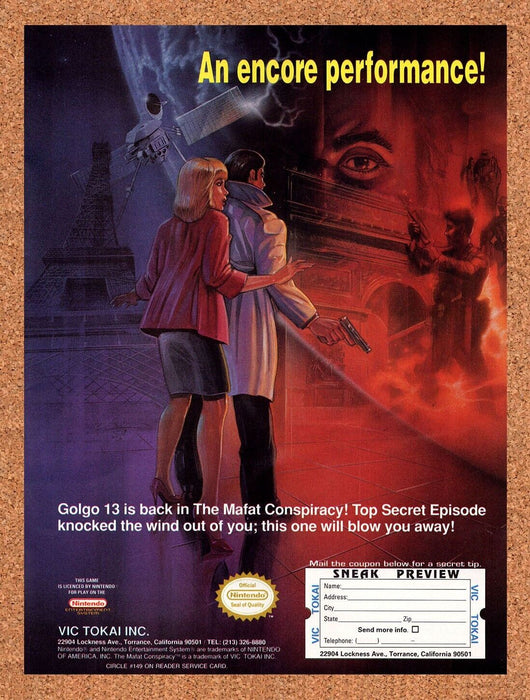 1990 Golgo 13 NES Original Ad - for just $18.99! 