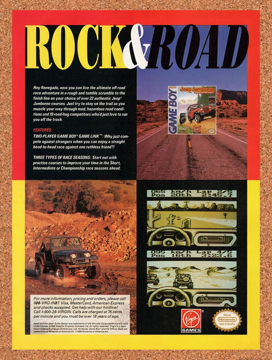 1992 Jeep Jamboree Off-Road Adventure Game Boy Original Ad v1 - for just $17.99! 