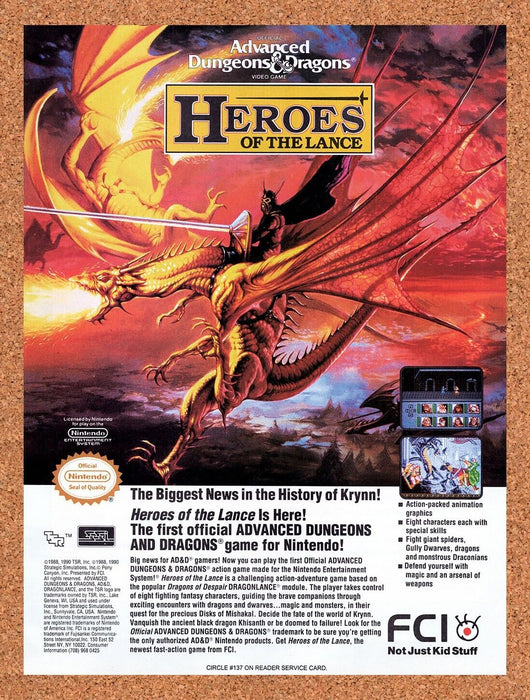 1991 Advanced Dungeons & Dragons Of The Lance NES Original Ad v2 - for just $17.99! 