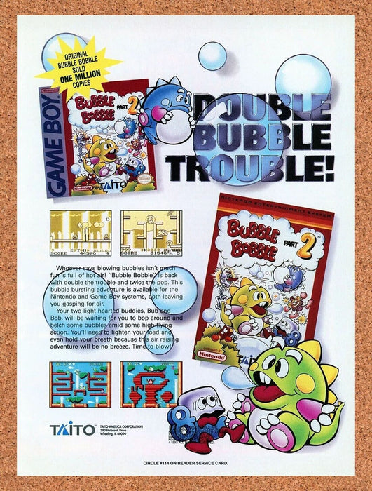 1991 Bubble Bobble 2 NES Original Ad - for just $17.99! 