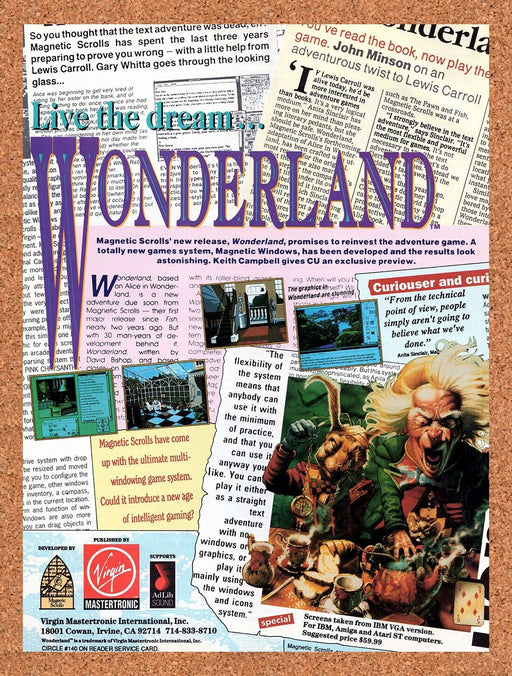 1991 Wonderland Amiga Original Ad v2 - for just $17.99! 