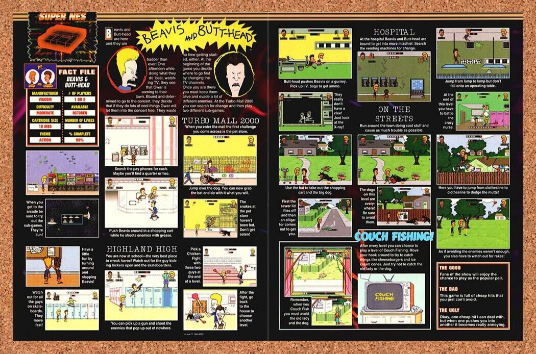 1994 Beavis & Butthead SNES Original Review Ad - for just $21.49! 