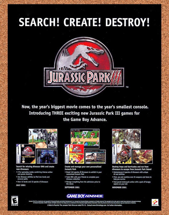 2003 Jurassic Park III GBA Original Ad v1 - for just $17.99! 