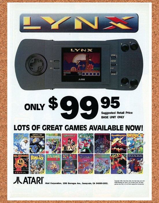 1993 Atari Lynx Console Original Ad - for just $17.99! 
