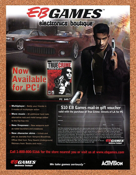 2006 True Crime Streets Of LA PC Original EB Games Ad v1 - for just $17.99! 