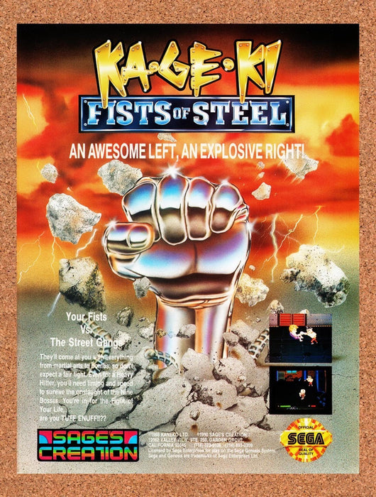 1991 Ka-Ge-Ki Fists Of Steel Genesis Original Advertisement v1 - for just $19.49! 