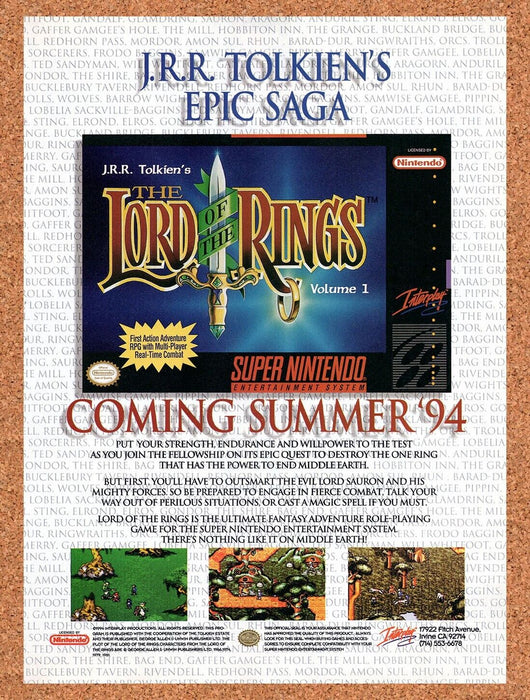 1994 Lord Of The Rings SNES Original Ad v6 - for just $17.99! 