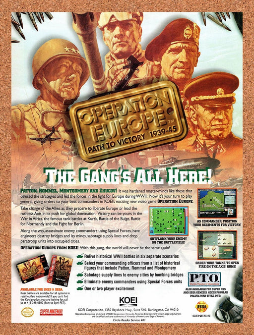 1994 Operation Europe Path To Victory Genesis Original Ad v1 - for just $17.99! 