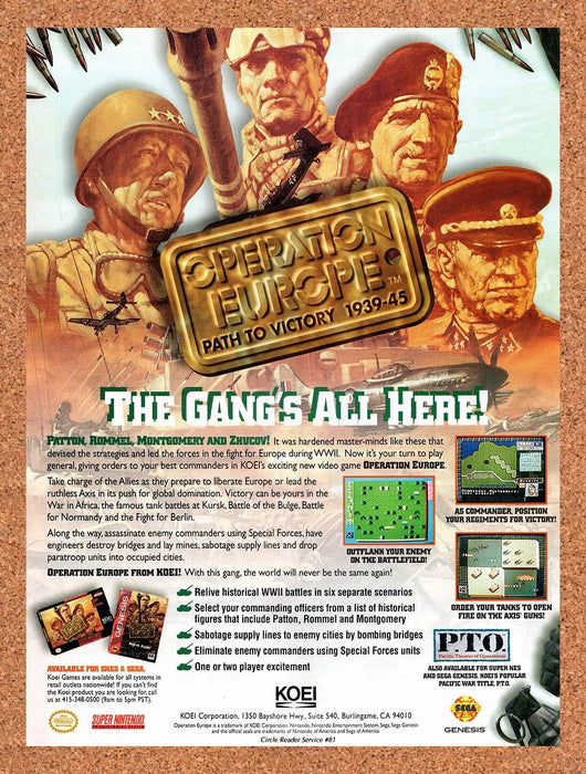 1994 Operation Europe Path To Victory Genesis Original Ad v1 - for just $17.99! 