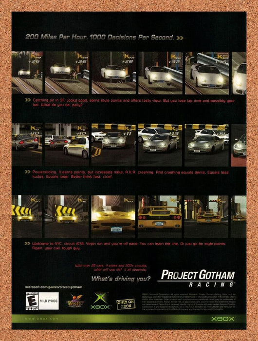 2001 Project Gotham Racing 1 Xbox Original Ad v3 - for just $15.29! 