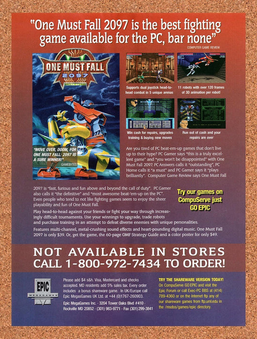 1995 One Must Fall 2097 PC Original Ad v1 - for just $17.99! 