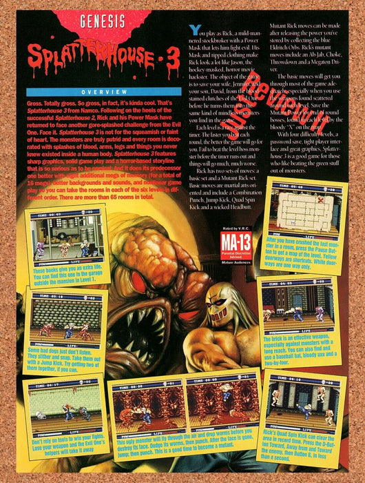 1993 Splatterhouse 3 Genesis Original Ad v3 - for just $17.99! 