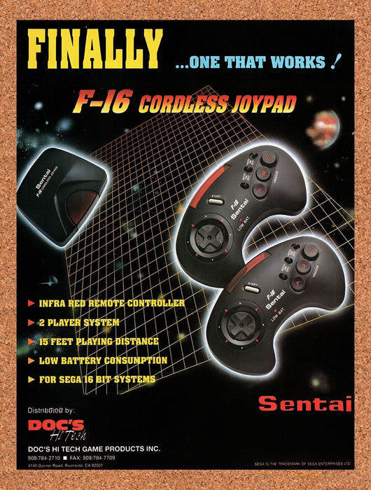 1993 Sentai F-16 Cordless Genesis Joypad Original Ad v1 - for just $17.99! 