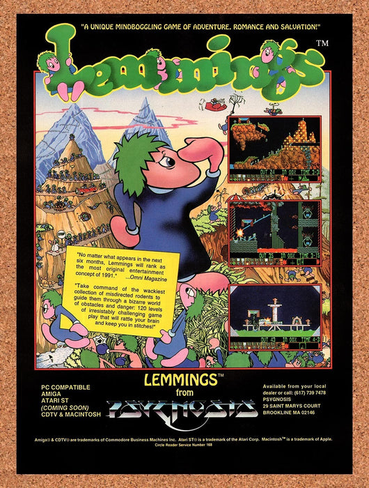 1991 Lemmings Atari ST Original Ad v7 - for just $17.99! 