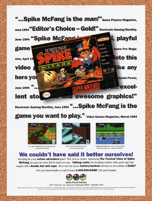 1994 Spike McFang SNES Original Ad v1 - for just $17.99! 