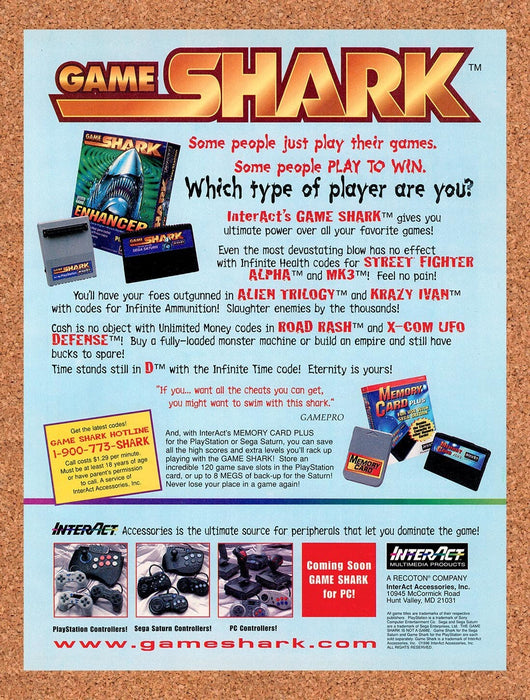 1996 GameShark Saturn Game Enhancer Original Ad v11 - for just $17.99! 