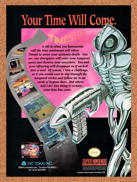 1993 Time Slip SNES Your Time Will Come. Ad Original Ad v1 - for just $17.99! 