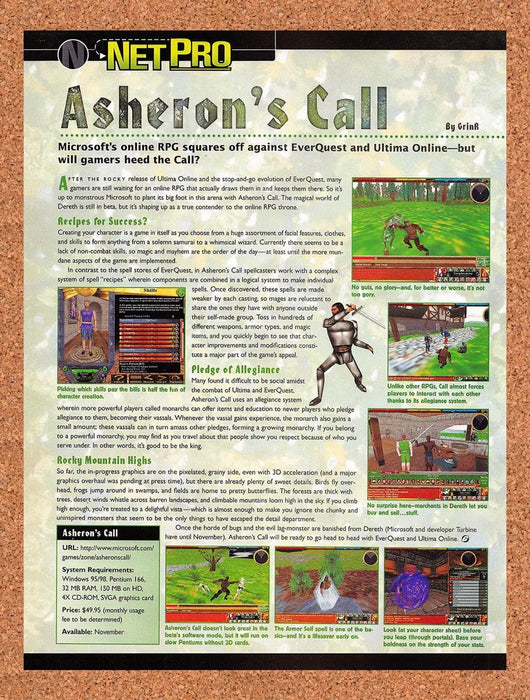1999 Asheron's Call Comparison To EQ And Ultima Original Advertisement vr1 - for just $19.49! 