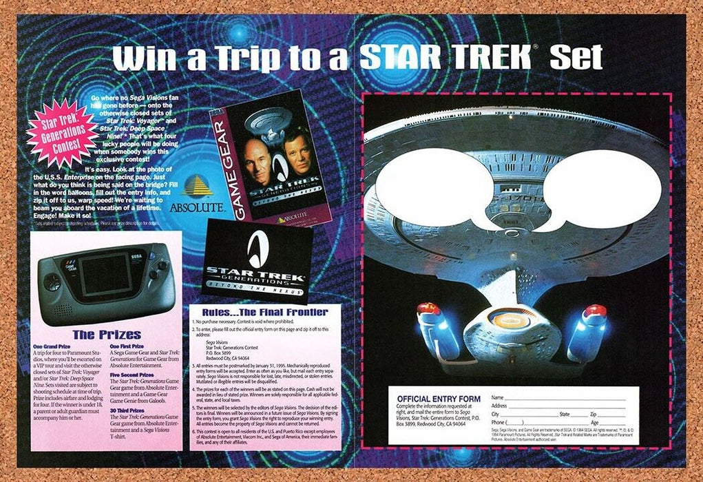 1995 Star Trek Beyond The Nexus Game Gear Sweepstakes Original Ad v1 - for just $21.49! 