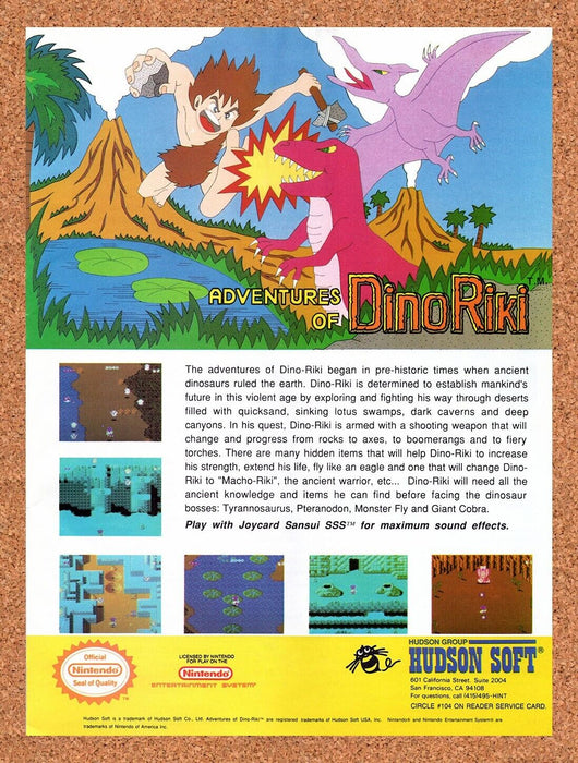 1990 Adventures Of Dino Riki NES Original Ad v1 - for just $17.99! 