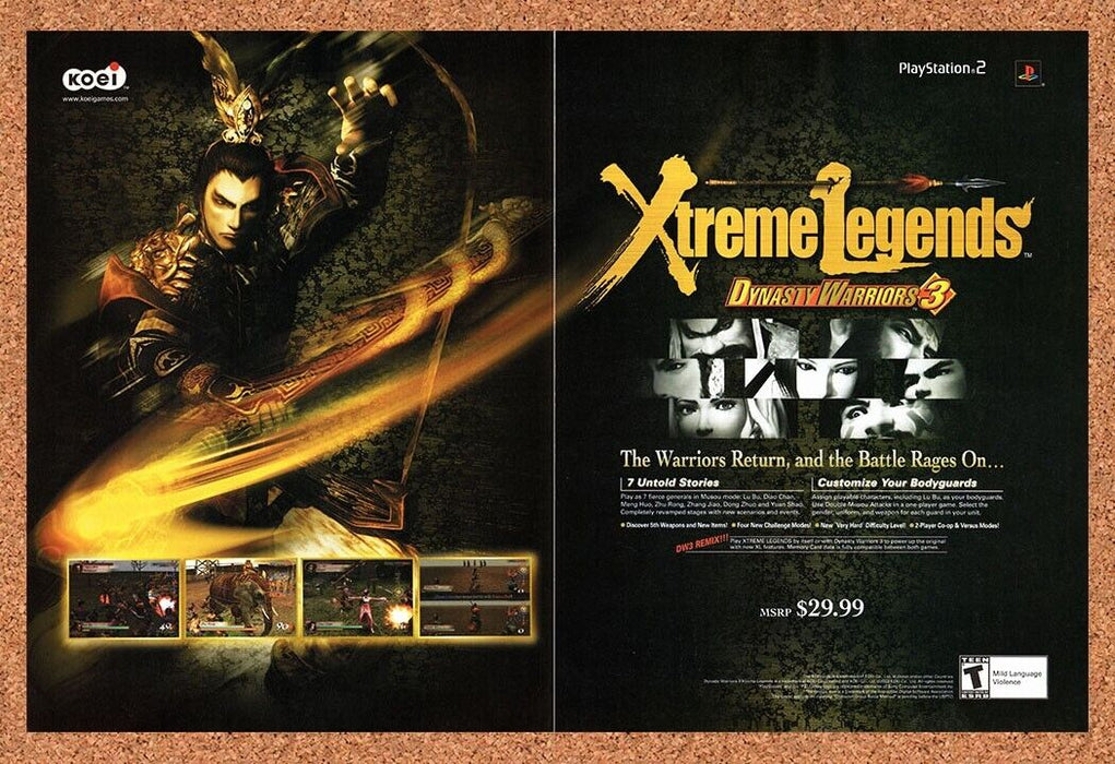 2003 Xtreme Legends Dynasty Warriors 3 PS2 Original Ad v2 - for just $21.49! 