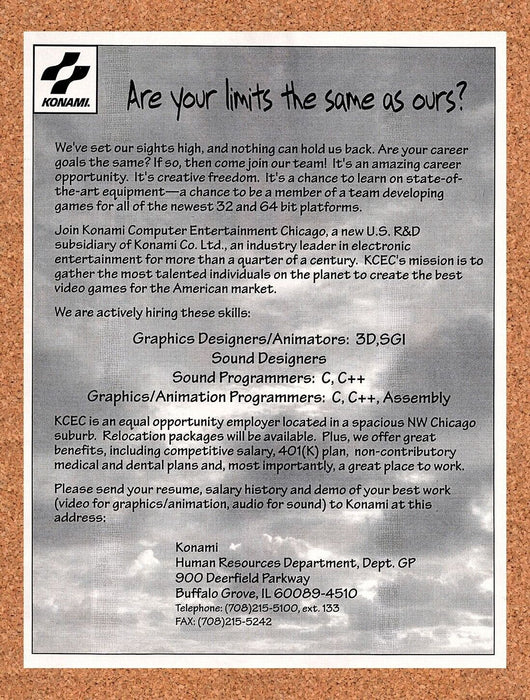 1995 Konami Job Recruitment Original Ad v10 - for just $17.99! 