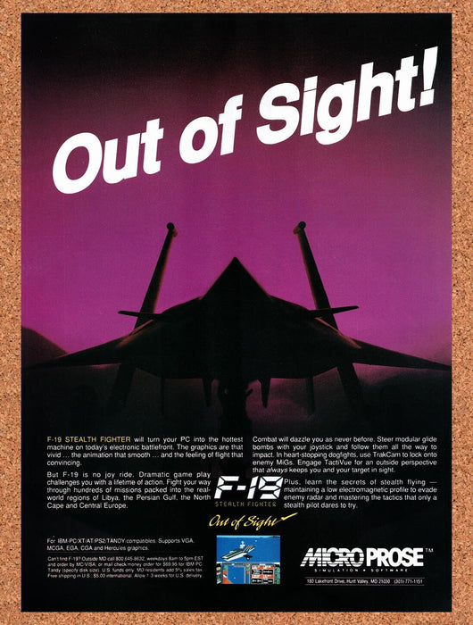 1988 F-19 Stealth Fighter IBM Original Ad v2 - for just $17.99! 