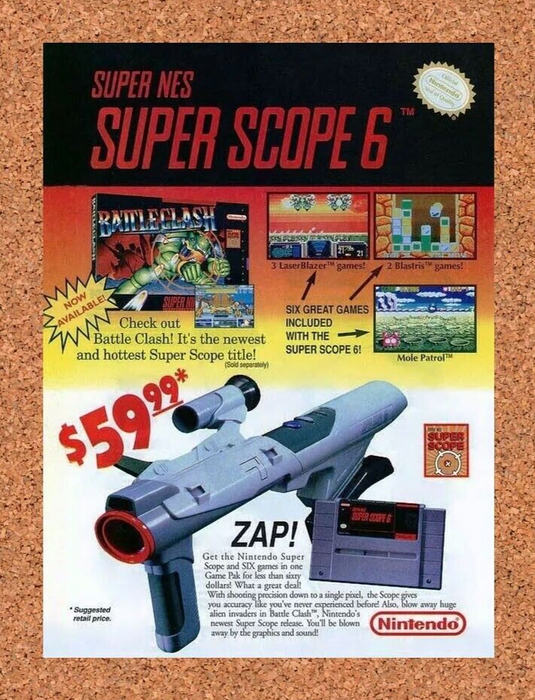 1993 Nintendo SNES Super Scope Original Nintendo Ad V1 - for just $17.99! 