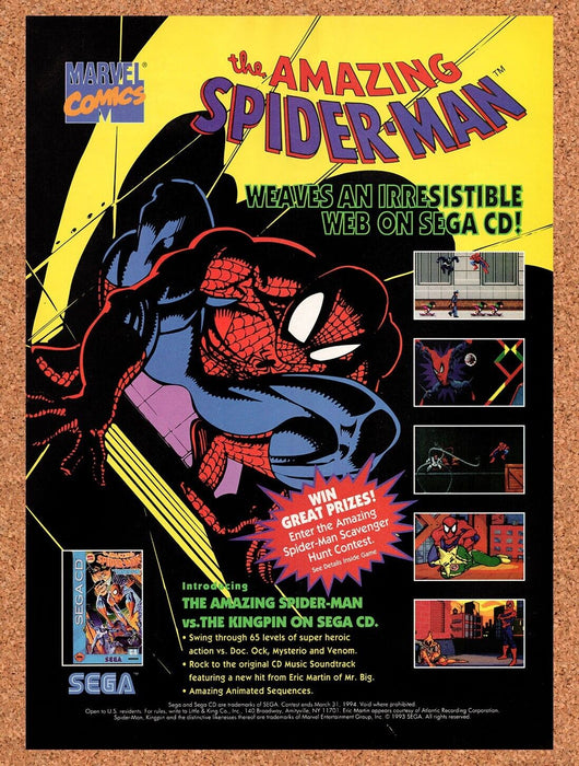 1993 Amazing Spider-Man Vs The Kingpin Sega CD Original Ad v1 - for just $17.99! 