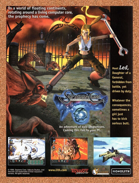 1999 Septerra Core Legacy Of The Creator PC Original Ad v2 - for just $17.99! 